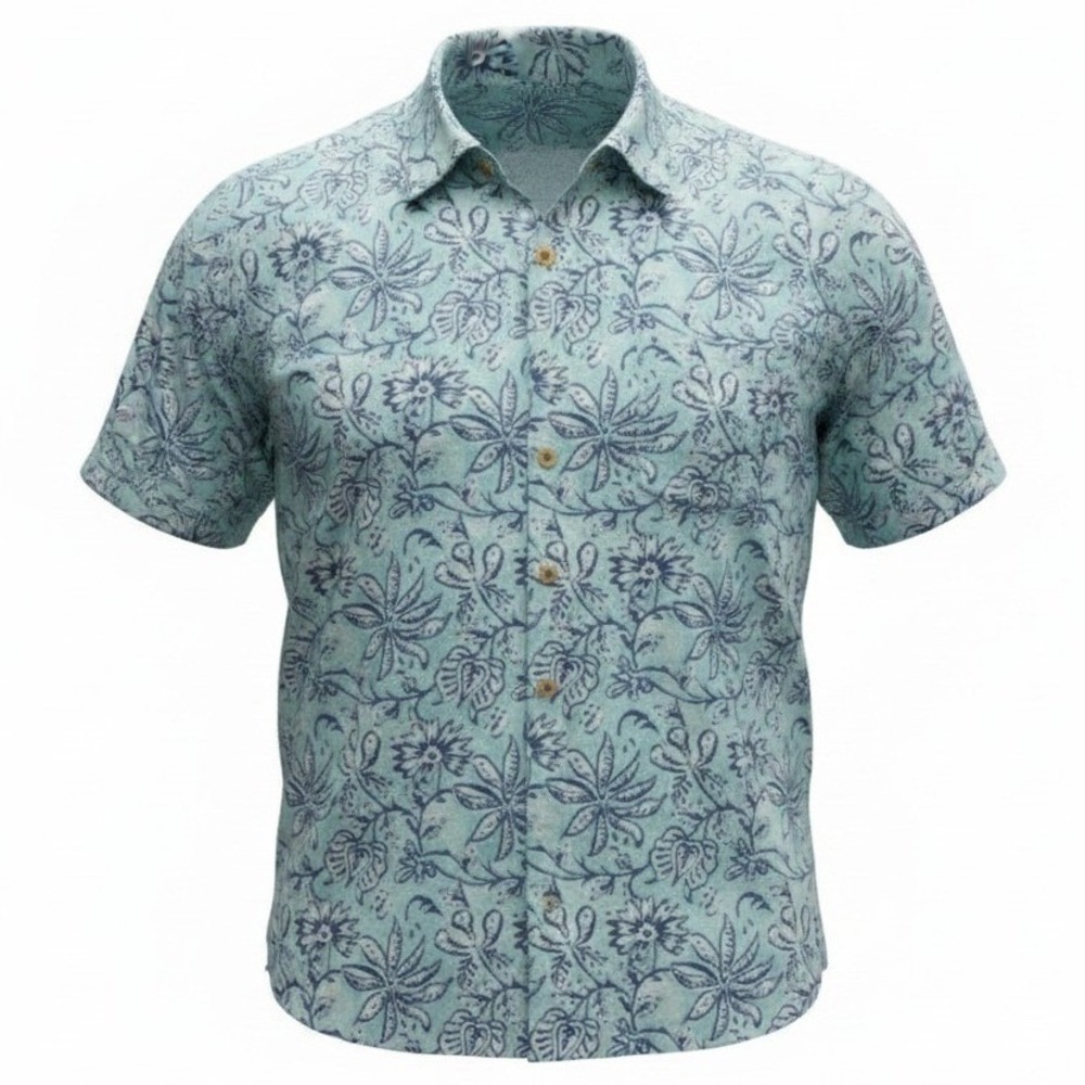 ROWM Button Down Shirt Mens 3XT Blue Floral Tropical Short Sleeve Rec+Relax